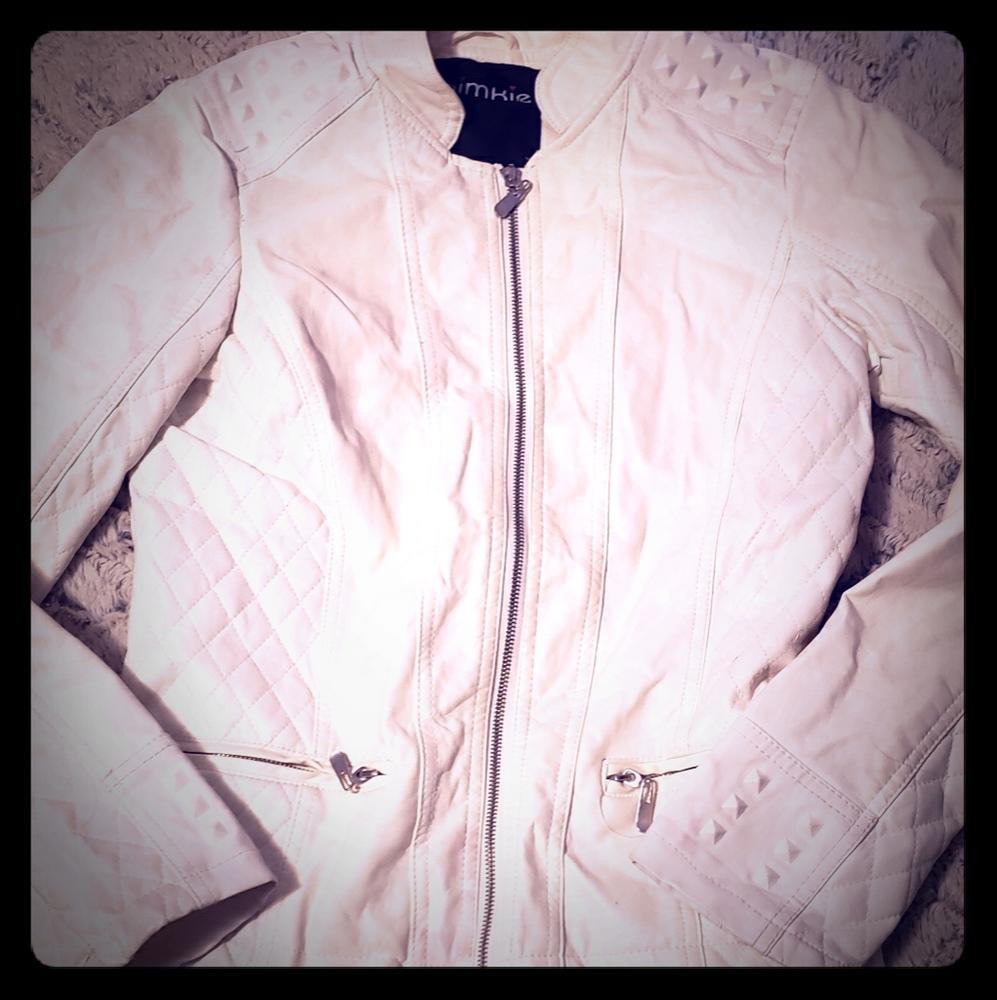 Womens Fashion White Faux Leather Pimkie Jacket Si